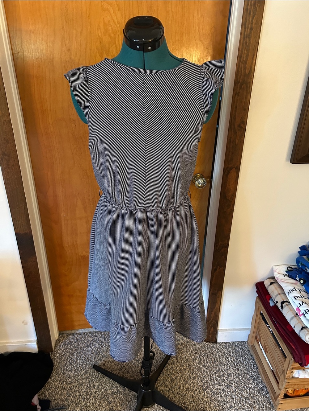 Monteau Navy and White Striped Casual Dress